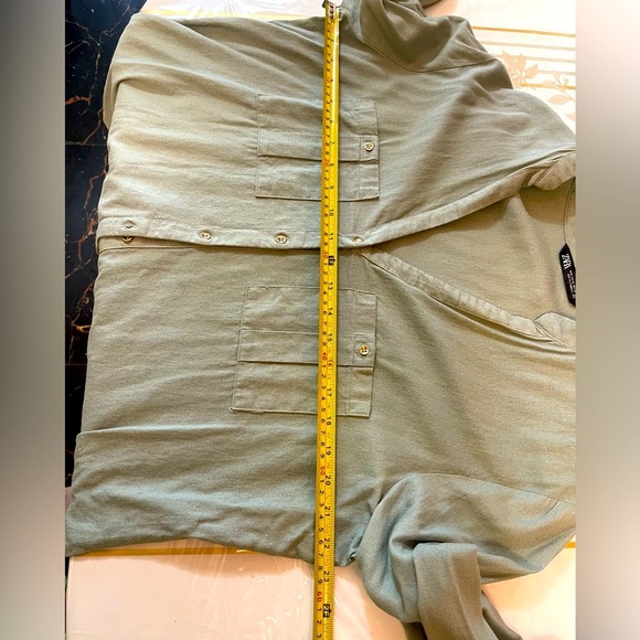 Zara Women's Linen Blend Front Roll Tab Sleeve Top Blouse Shirt Olive Sz XLarge - Picture 5 of 7